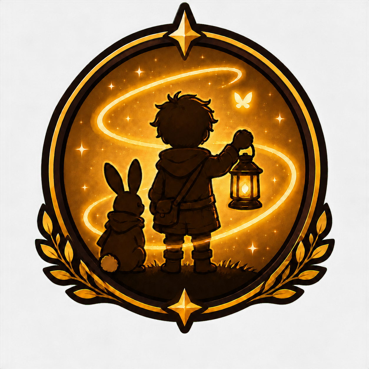 Logo do jogo Animals Remember: menino com lanterna e coelho